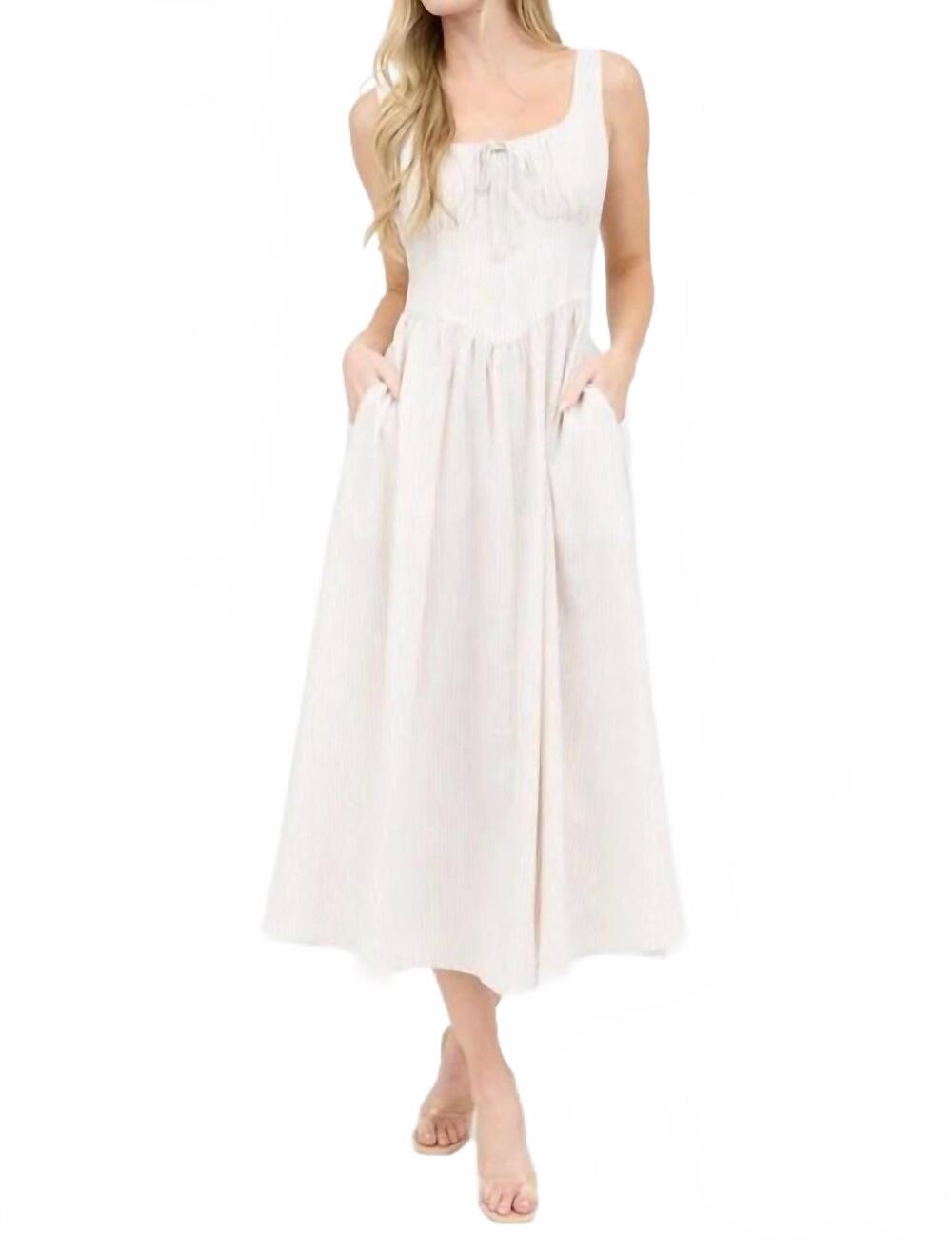 NEW BLU PEPPER stripe sleeveless corset detail midi dress in taupe